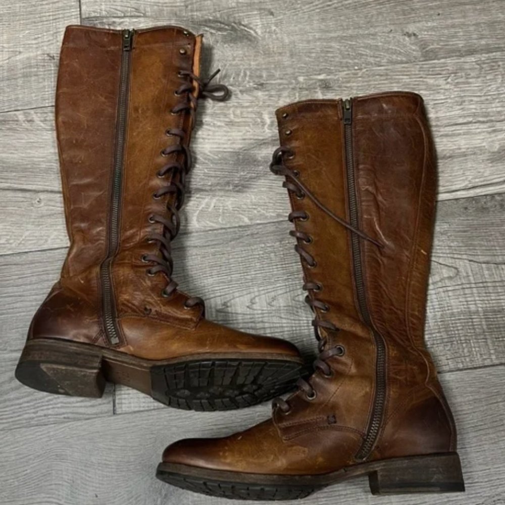 Frye Melissa Tall Lace Up Women Cognac Riding Boot - Sz 7 - Picture 3 of 6